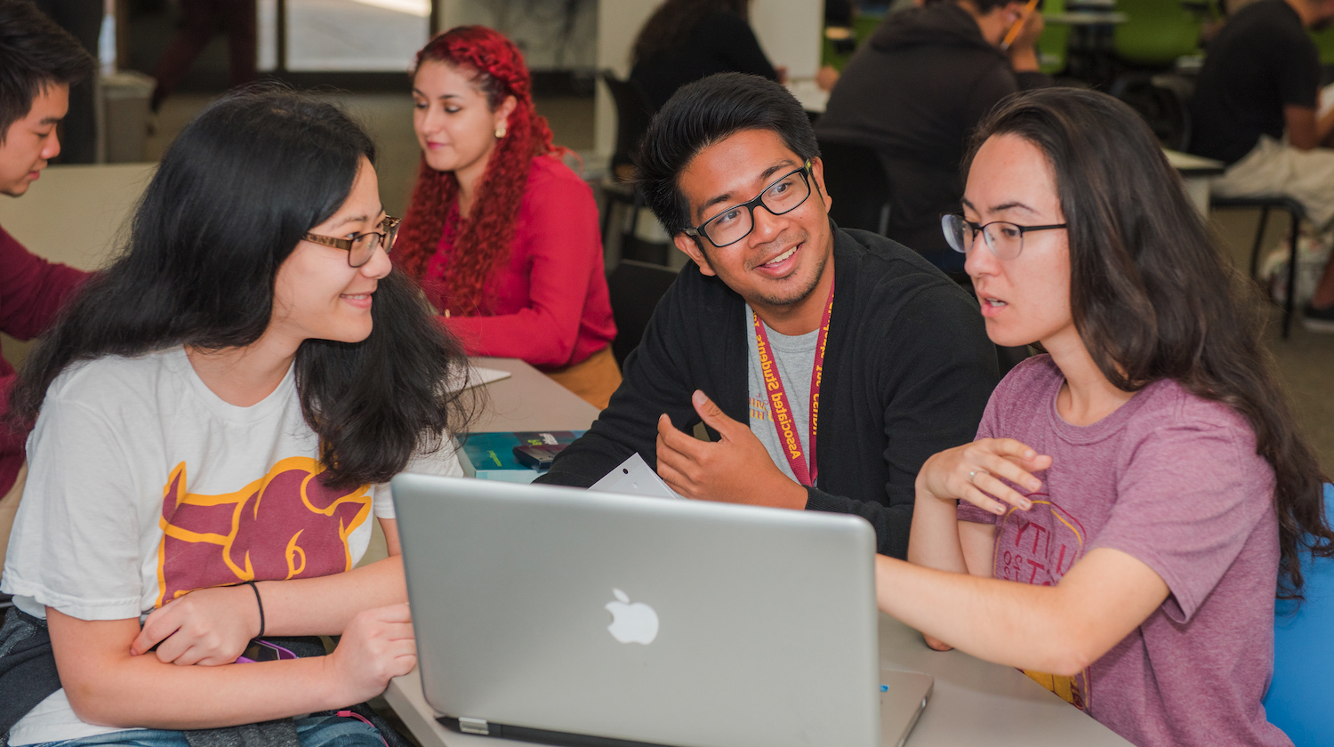 Students around a computer